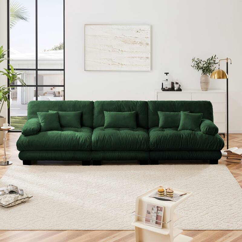 Roomfitters 3-Seater Modular Chenille Sofa, Deep Seat Cloud Couch with Round Bolster Armrests - Green