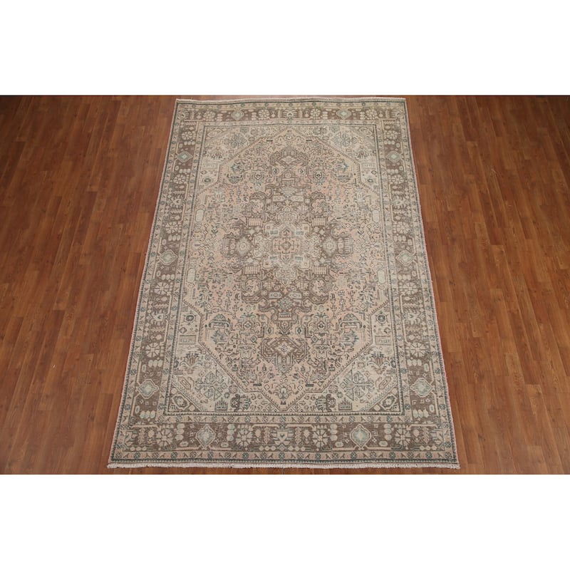 Hand Knotted Oriental 100% Wool Carpet Traditional Medallion Peach Tabriz Area Rug - 9' 8'' X 6' 4''