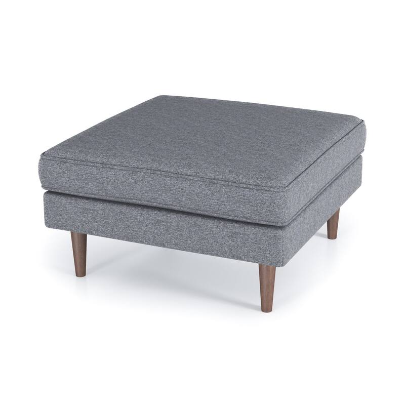 Amber Square Upholstered Ottoman Seaside Grey Fabric with Solid Wood Legs
