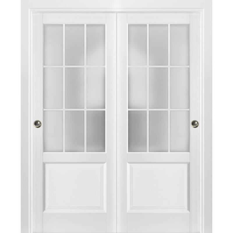 Sliding Closet Frosted Glass 9 Lites Bypass Doors / Felicia 3309 White