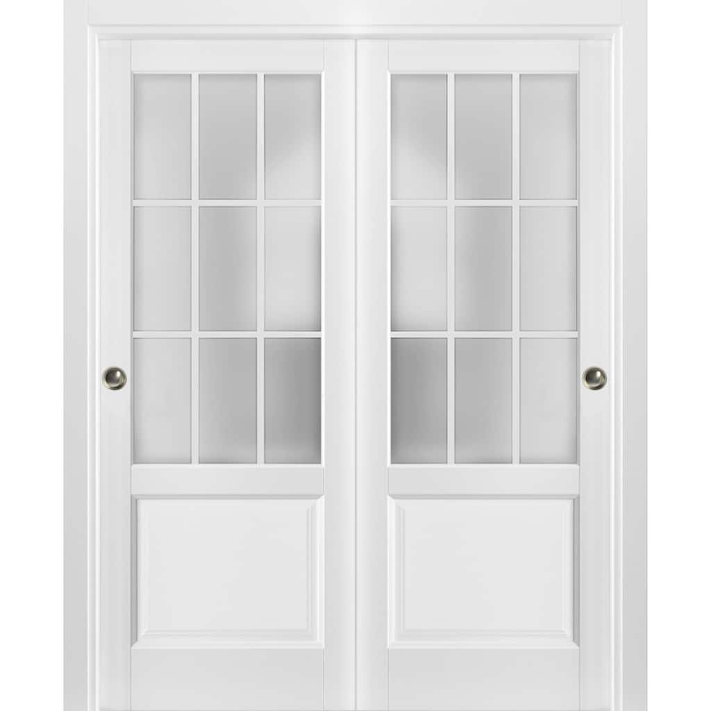 Sliding Closet Frosted Glass 9 Lites Bypass Doors / Felicia 3309 White