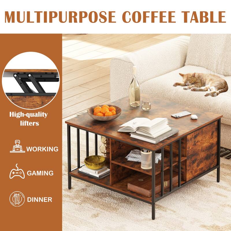 Lift Top Coffee Table with Storage Multifunctional Center with Hidden Compartment 3 Shelves