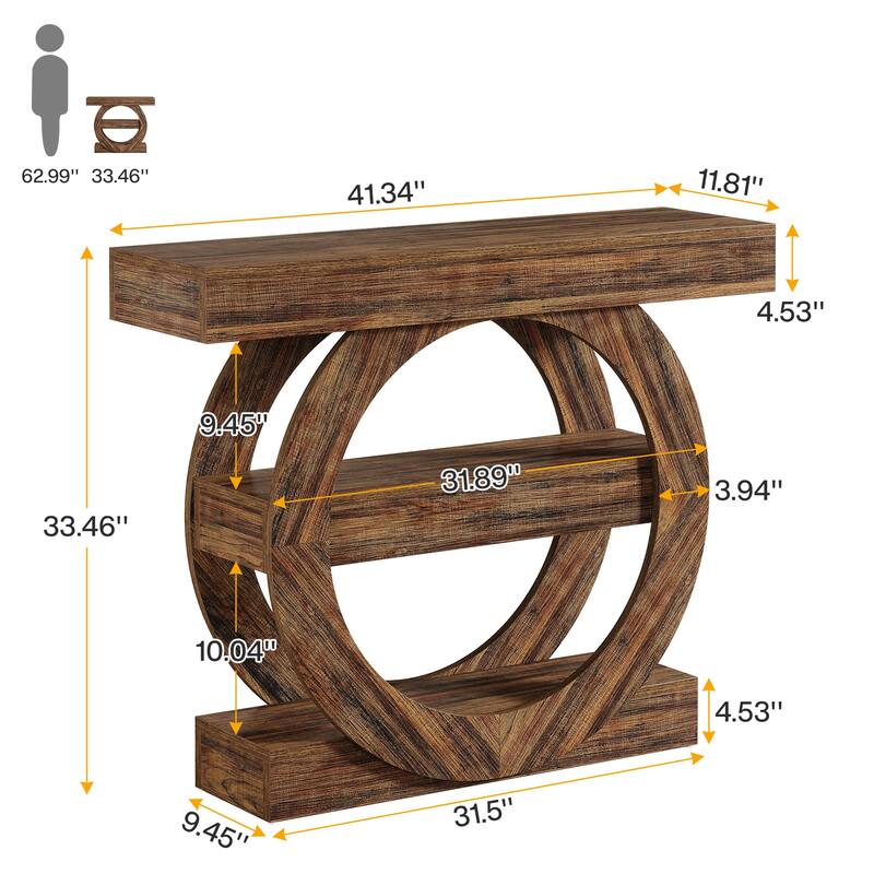Industrial Brown 3-Tier Wood Console Table Sofa Tables for Entryway