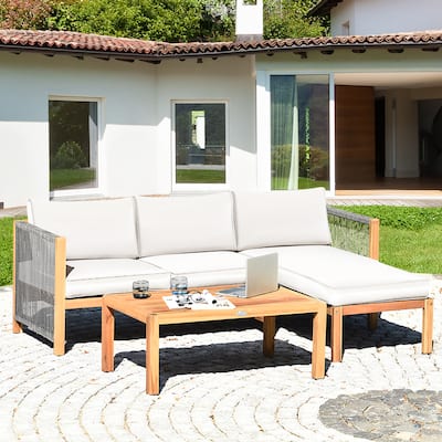 Costway 3PCS Patio Acacia Wood Sofa Furniture Set Thick Cushion - See Details