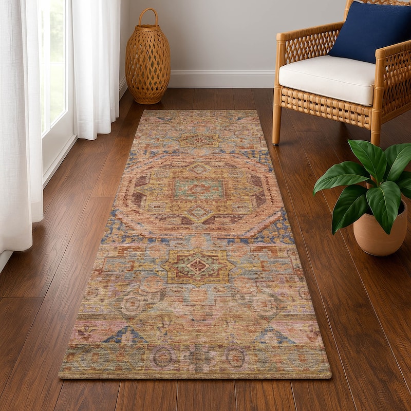 Premium Washable Super Soft Vintage Traditional Mayfield Rug - Paprika - 2'3" x 7'6"