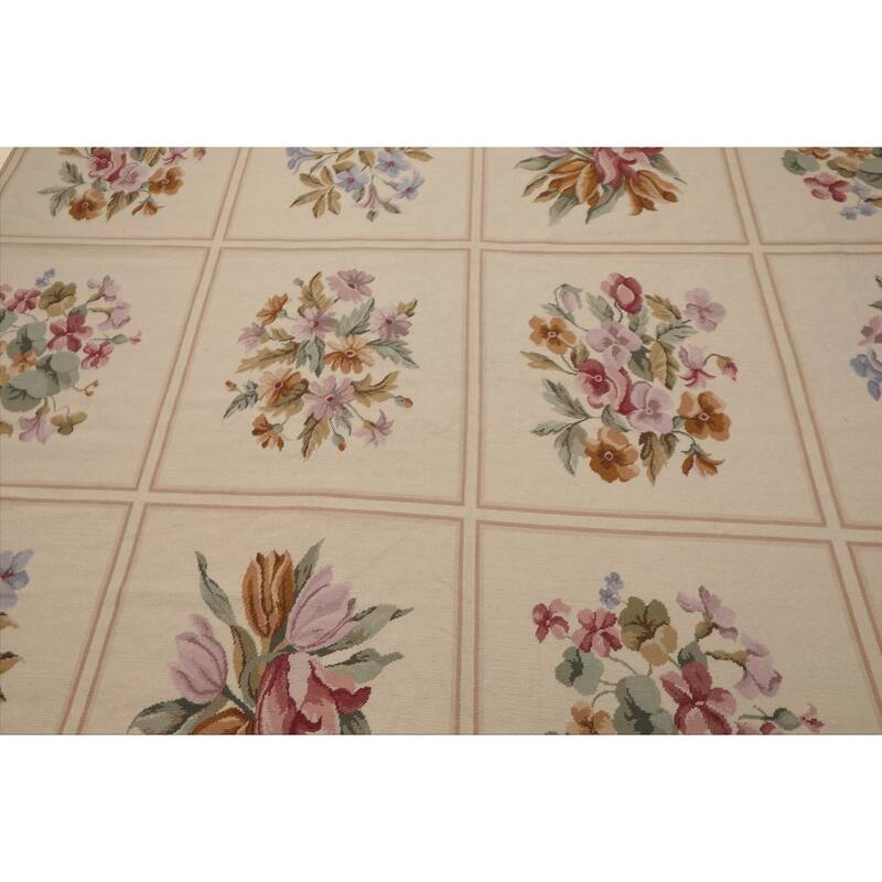 8x10'7'' Hand Woven Wool Ivory French Aubusson Needlepoint Area Rug - 8' x 10' 7''