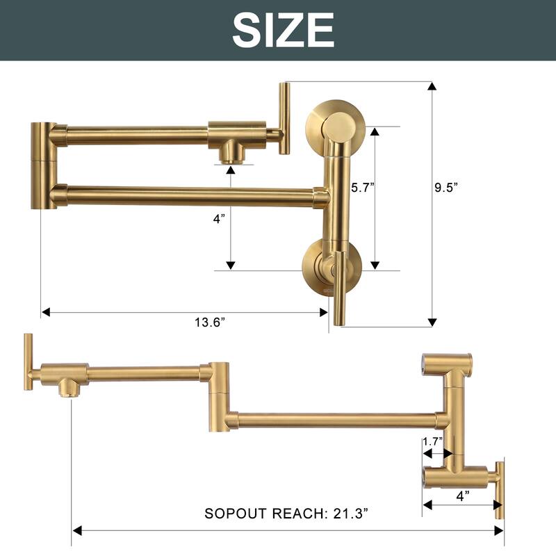 WOWOW Wall Mounted Pot Filler with Control Double Joint Swing Arm