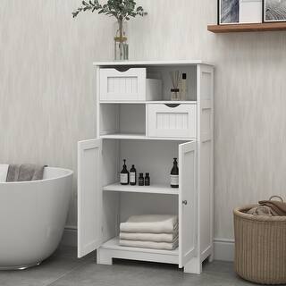 Freestanding White Bathroom Cabinet with 2 Drawers and 2 Doors ...