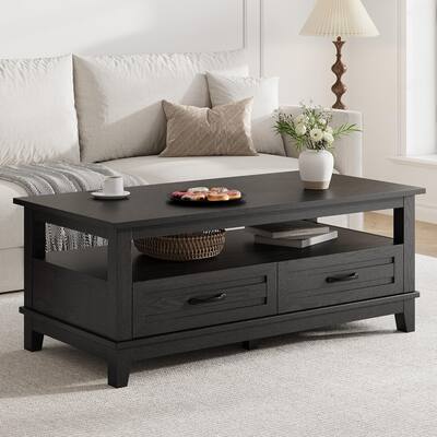 47.2" Center Farmhouse Coffee Table with Drawers for Living Room - N/A