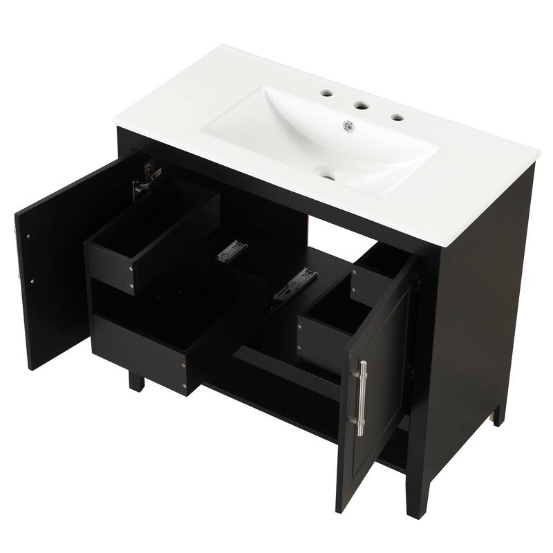 Stylish Bathroom Vanity Cabinet with Built-in 2 Drawers and Open Shelf