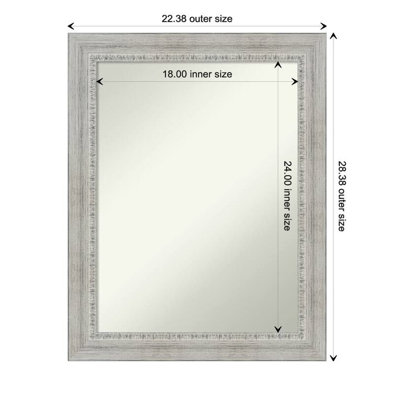 Non-Beveled Wood Bathroom Wall Mirror - Rustic White Wash Frame - 22 x 28 in - Rustic White Wash