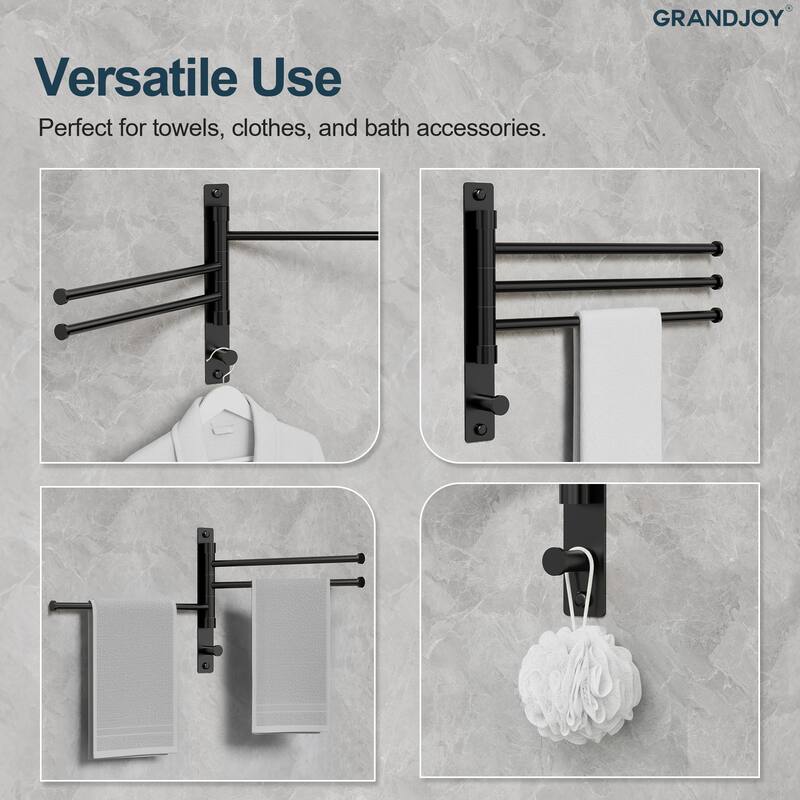GRANDJOY Wall-Mounted Stainless Steel Swivel Towel Bar with 3 Rotatable Arms