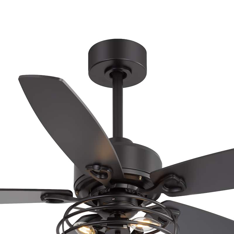 52" Industrial Reversible Wood 5-Blade Black Ceiling Fan with Light and Remote