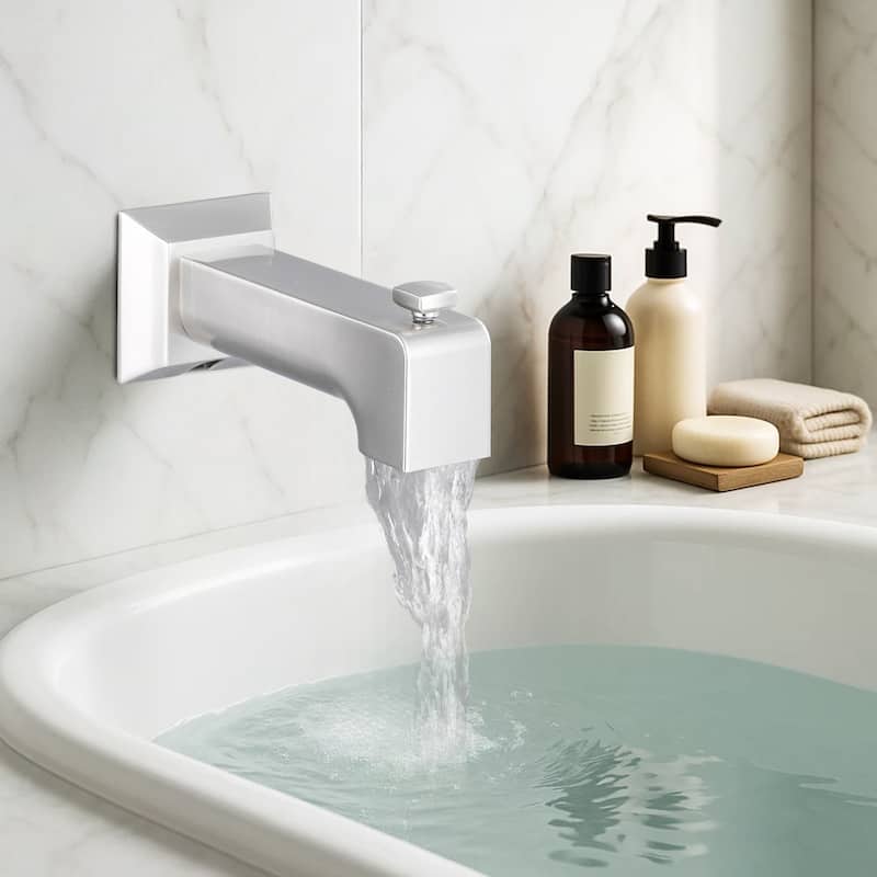 WOWOW Wall-Mounted Square Bathtub Spout with Diverter