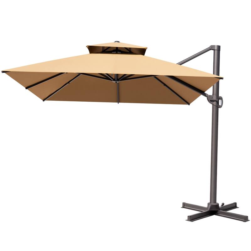 10 x 13 Feet Double Top Rectangular Patio Offset Cantilever Umbrella Aluminum with Crank