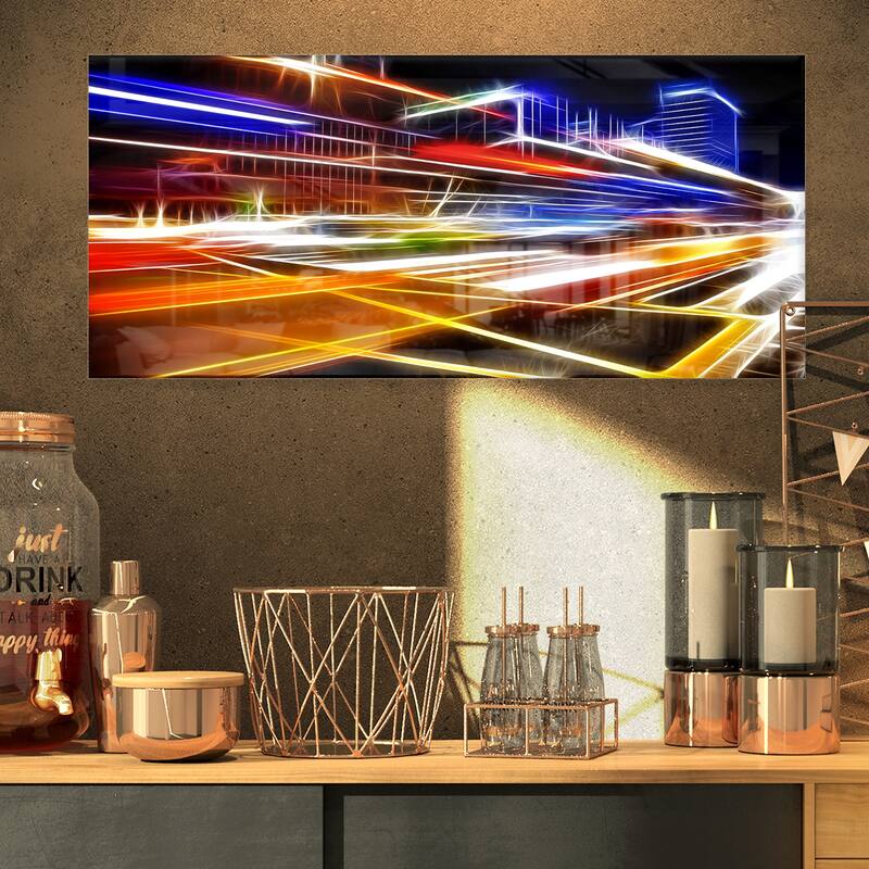 Designart 'High Speed Traffic Trails' Cityscape Digital Art Metal Wall Art