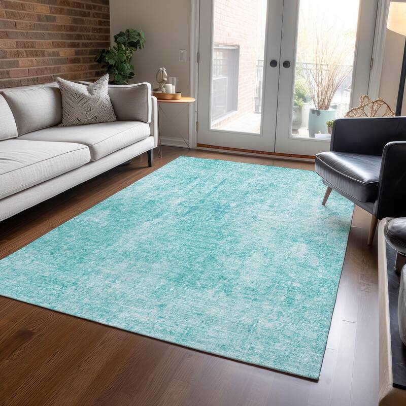 Machine Washable Indoor/ Outdoor Chantille Abstract Solid Rug - Teal - 3' x 5'