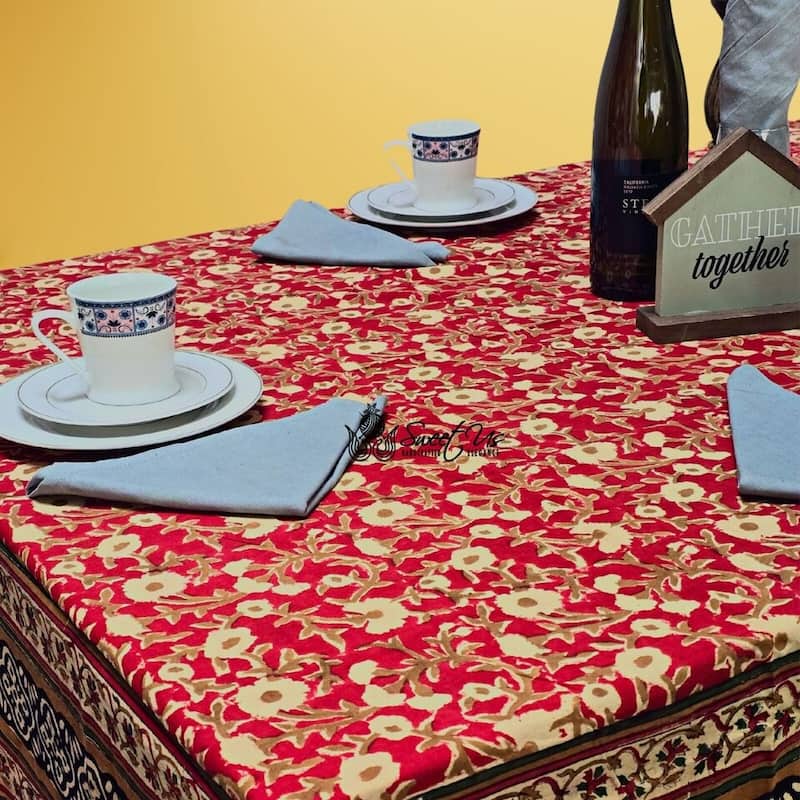 Sweet Us Amara Floral Cotton Block Print Tablecloth Rectangle