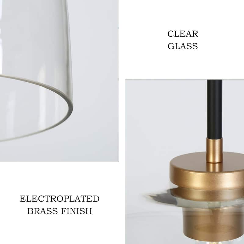 Modern Black Gold Pendant Clear Glass Kitchen Island Light Bowl-Shape Shade for Dining Room