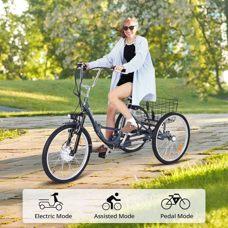 3 Wheels Electric Trike for Adults, Folding Electric Tricycle with Removable Battery