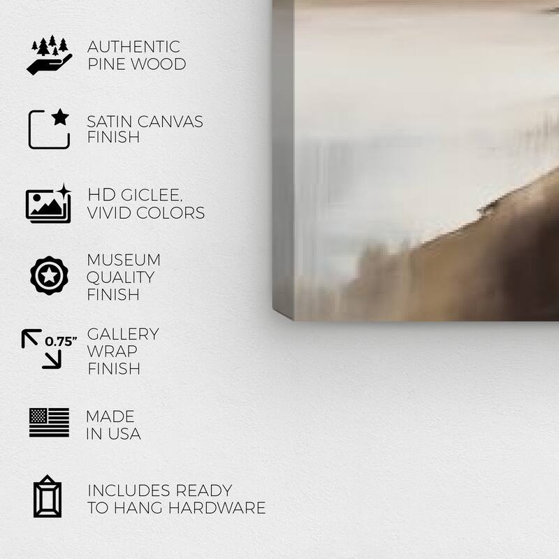 Wynwood Studio Nature and Landscape Misty Lakeshore Brown and Rustic Wall Art Canvas Print