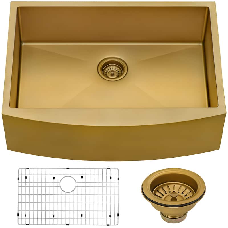 Ruvati 33-inch Apron-Front Farmhouse Kitchen Sink -Tone Matte Gold Stainless Steel Single Bowl - 33" X 22" - 33" X 22"