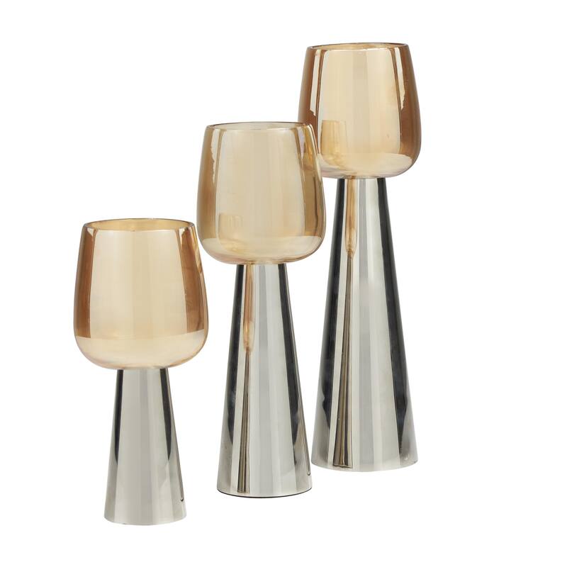Stainless Steel Metal Candle Holder with Gold Cup Candle Holders - Set of 3 Silver or Gold - Roche River Decor