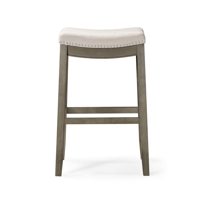 HomeRoots 31" Gray and Cool Gray Fabric and Solid Wood Backless Bar Height Bar Chair
