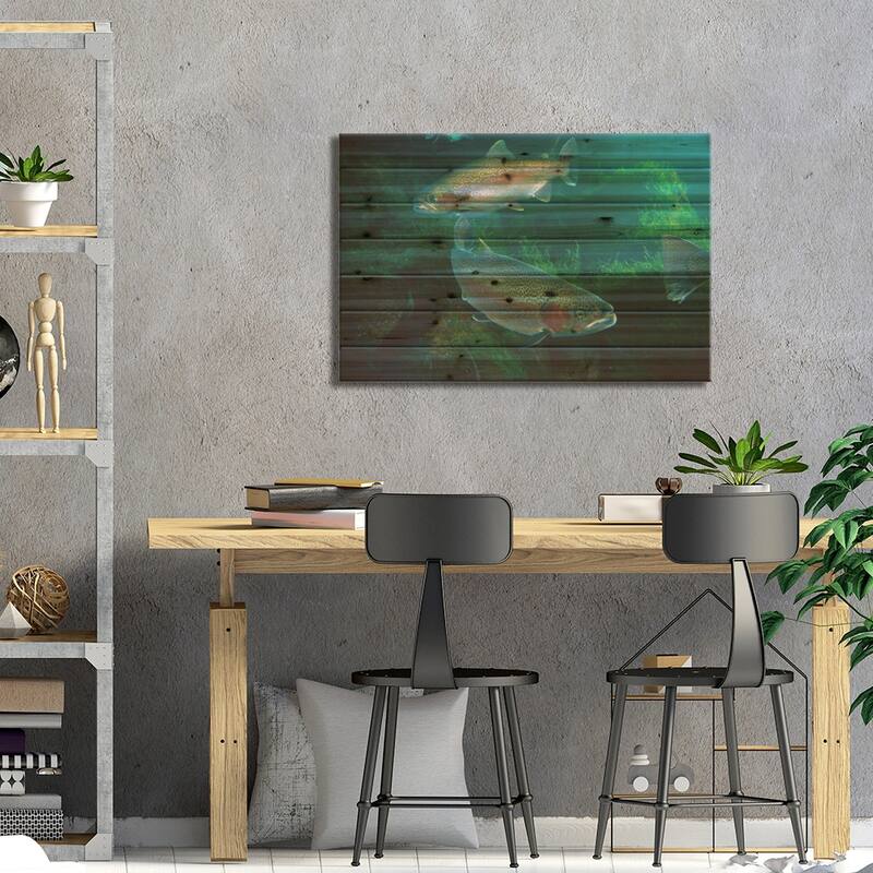 Rainbow Trout Pair Underwater In Utah Print On Wood by Michael Durham - Multi-Color