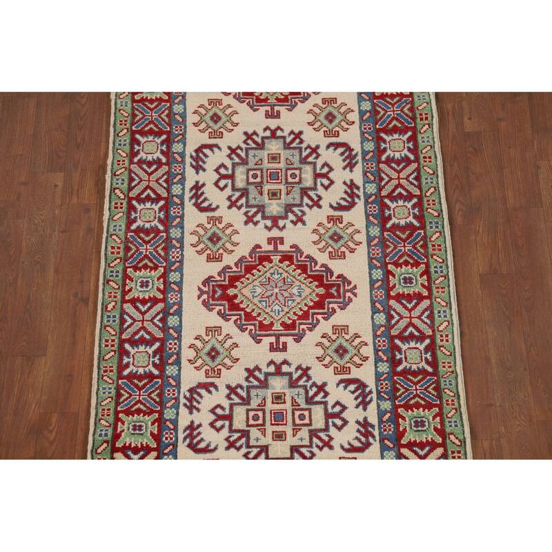 Ivory Kazak Oriental Runner Rug Hand-Knotted Wool Carpet - 2'8" x 11'4"