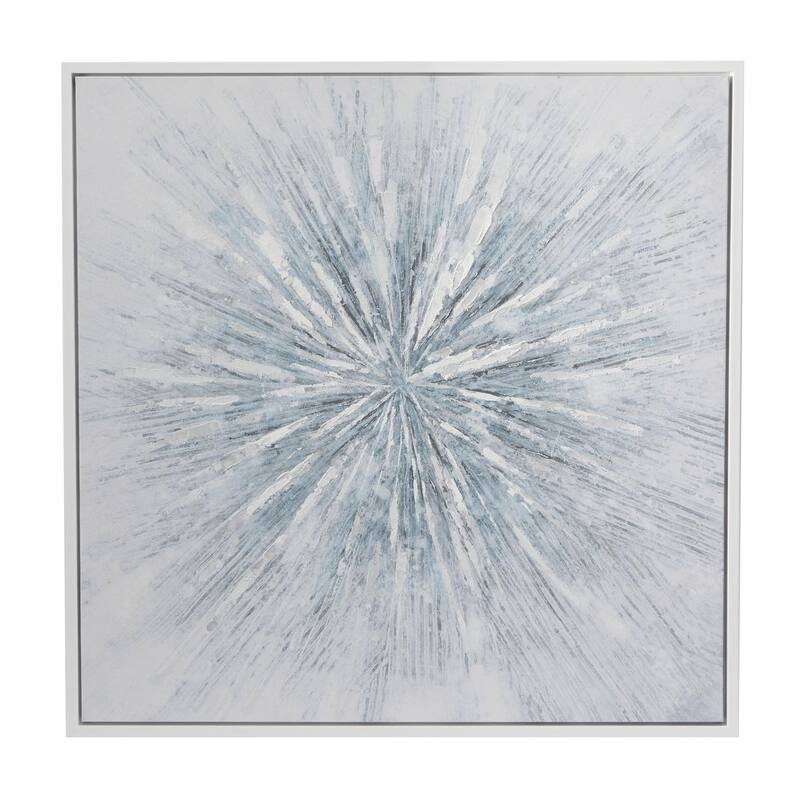Canvas Starburst Radial Living Room Framed Wall Art with Silver Frame - White - CosmoLiving by Cosmopolitan - Silver