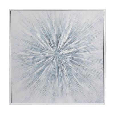 Canvas Starburst Radial Living Room Framed Wall Art with Silver Frame - White - CosmoLiving by Cosmopolitan