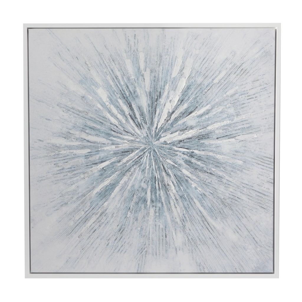 Canvas Starburst Radial Living Room Framed Wall Art with Silver Frame - White - CosmoLiving by Cosmopolitan