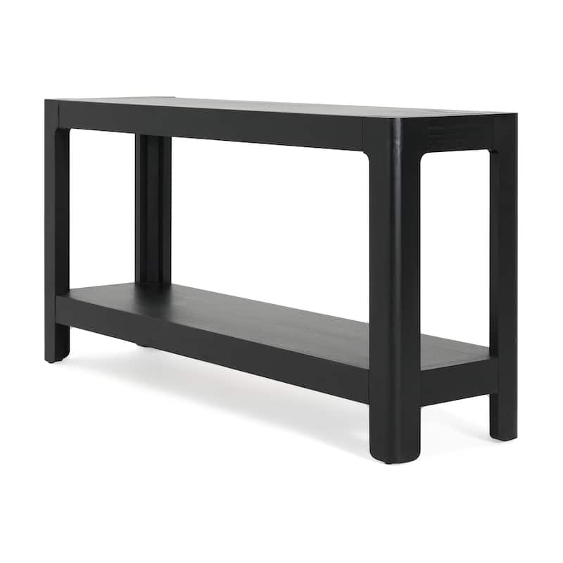 Farmhouse Console Table Side Table with Bottom Shelf, Black Entryway Table Hallway Table for Living Room