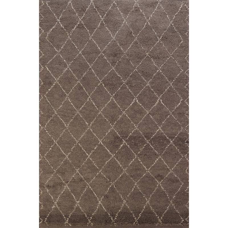 All-Over Brown Trellis Moroccan Indian Rug Hand-Knotted Wool Carpet - 5'1" x 8'2"