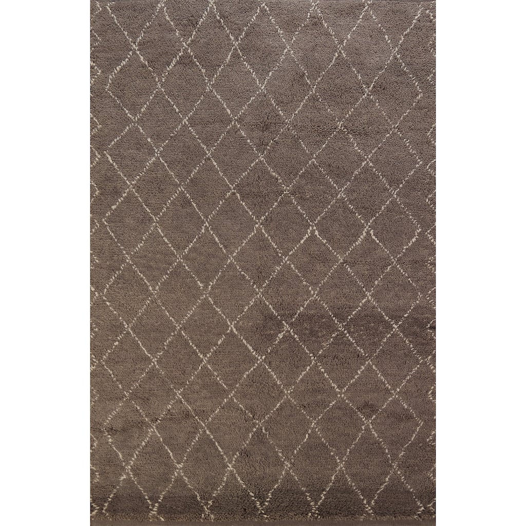 All-Over Brown Trellis Moroccan Indian Rug Hand-Knotted Wool Carpet - 5'1" x 8'2"