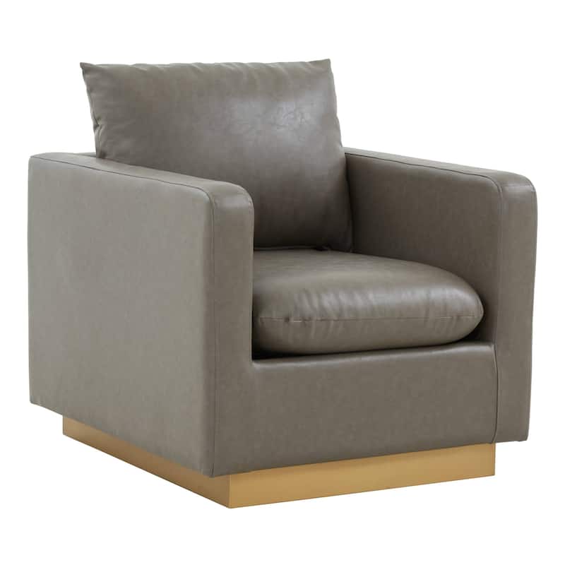 LeisureMod Nervo Modern Leather Accent Arm Chair With Gold Base - 32.75 - Grey