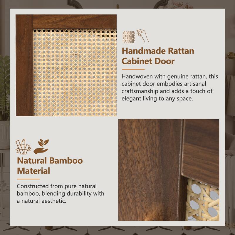 30-Inch Bathroom Vanity with Handwoven Bamboo Doors, MDF Cabinet & Soft-Close Design