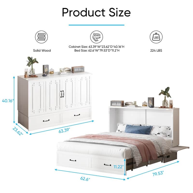 Mixoy Queen Size Murphy Bed with Mattress,Foldable Space-Saving Cube Cabinet Bed