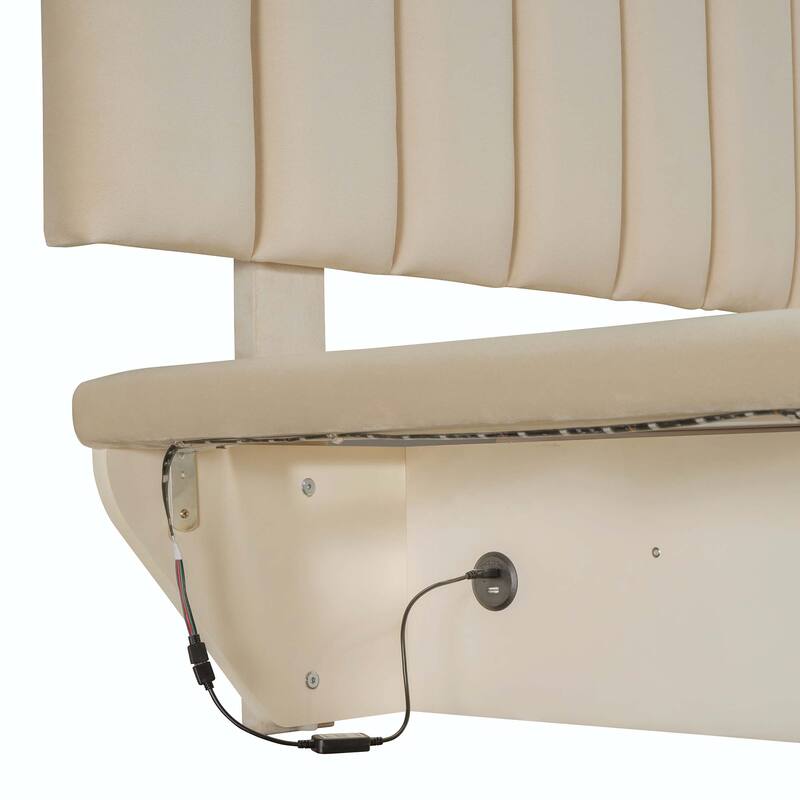 Queen Size Upholstered Floating Bed with LED Light and USB Port