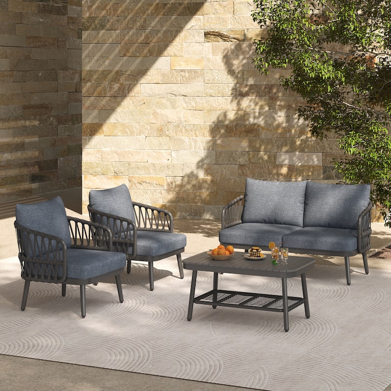 Patio Furniture Set Lounge Loveseat, 2 Accent Chairs and Coffee Table