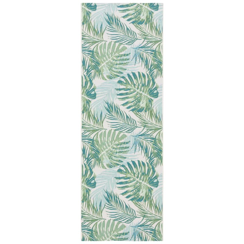 SAFAVIEH Barbados Pisti Tropical Indoor/ Outdoor Waterproof Patio Backyard Rug - 2'8" x 10'5" Runner - Green/Teal