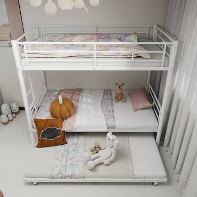 Twin Over Twin Metal Bunk Bed with Safety Guardrail, Heavy-Duty Frame and Noise-Reduced Design, No Box Spring Needed