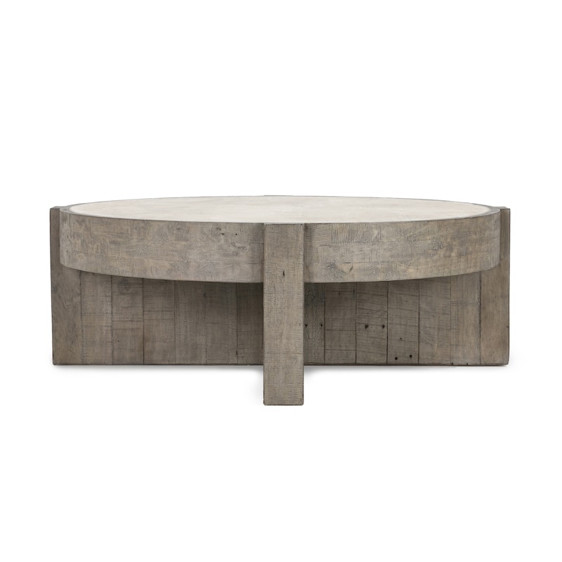 Classic Home Sonoma 52" Round Reclaimed Pine Coffee Table in Distressed Gray