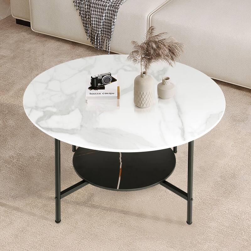 Modern Coffee Tables Round 2 Tier Sintered Stone Tabletop - 31.5" W x 18.7" H