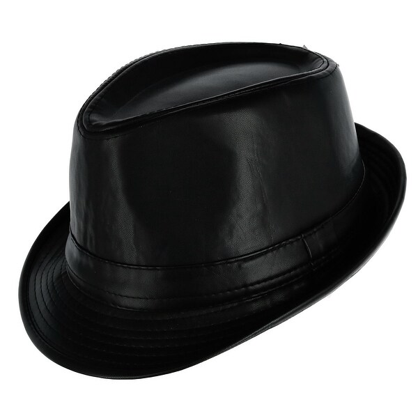 black leather trilby hat