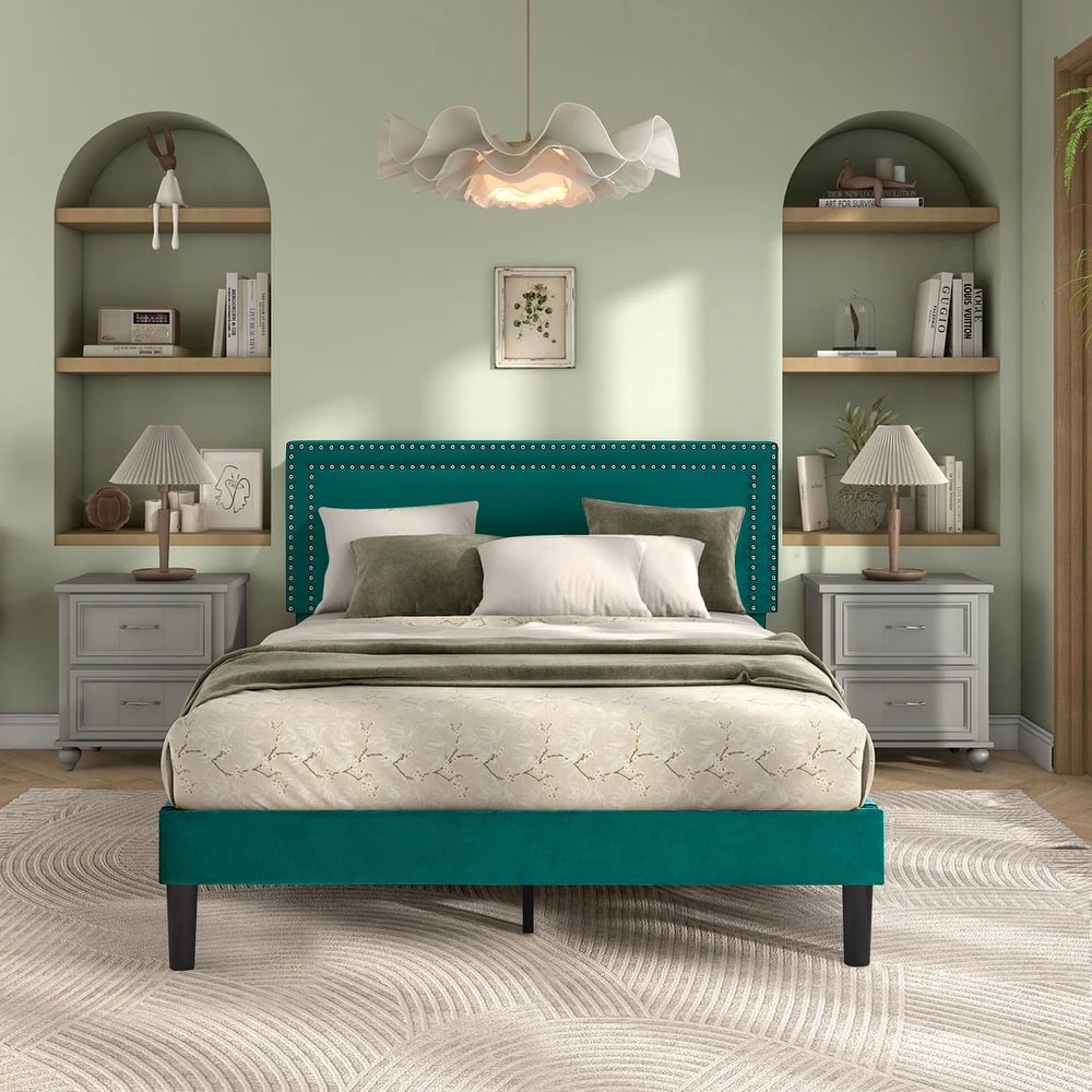VECELO Upholstered Bed Frames with Height Adjustable Headboard
