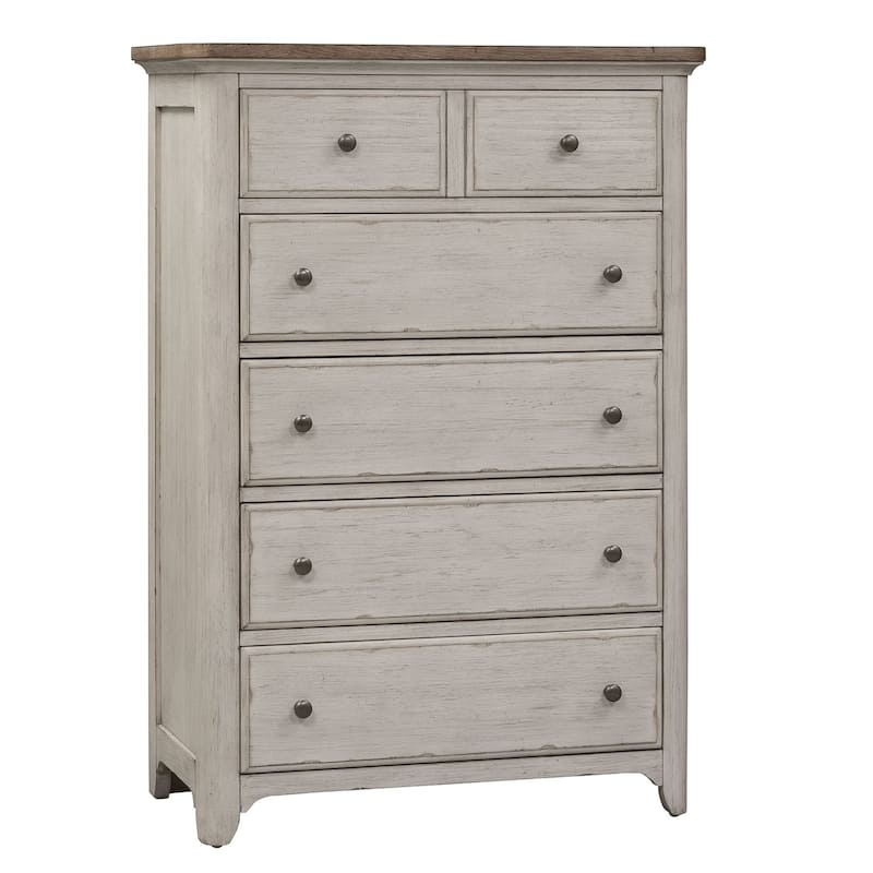 Farmhouse Reimagined Antique White with Chestnut 5 Drawer Chest