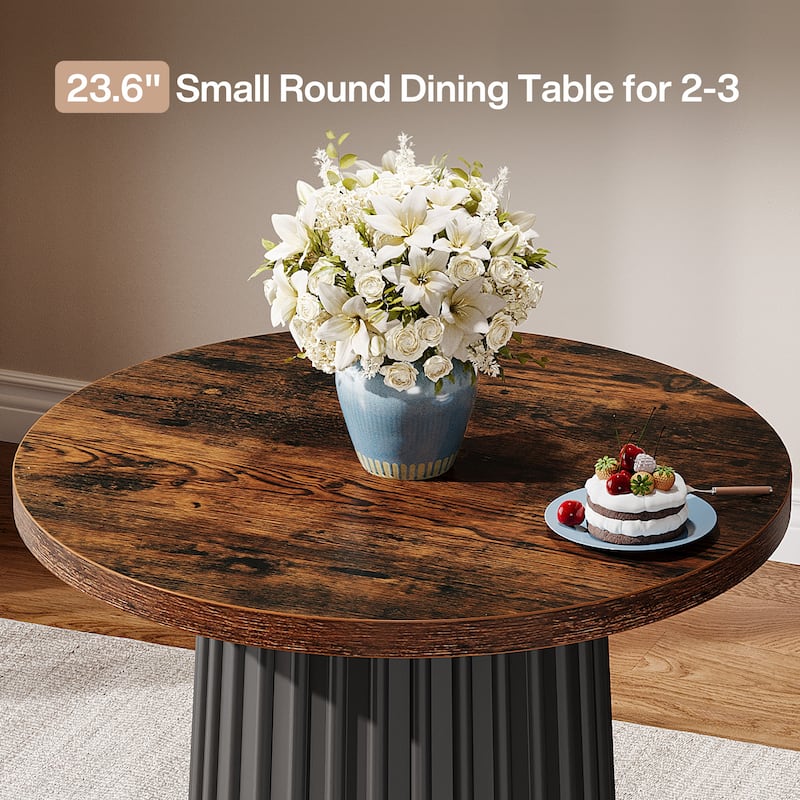 23 Inches Small Round Dining Table with Metal Base - 23.62"D x 23.62"W x 29.52"H