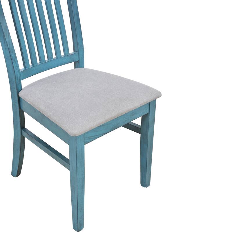 Antique Blue Rustic 6-Piece Wooden Dining Table Set with 4 Chairs & Bench